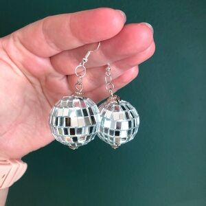 New Handmade Shiny Silver Disco Ball Dangle Earrings 🪩
